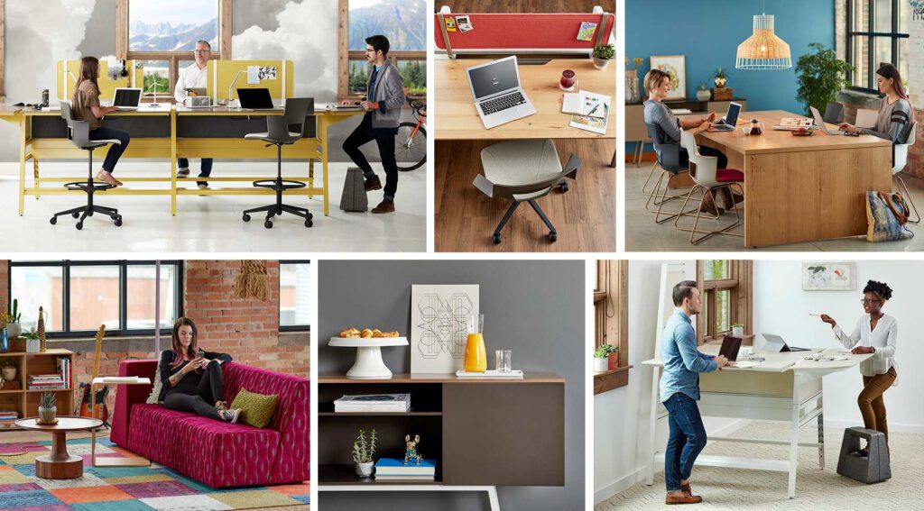 collage of modern workplaces