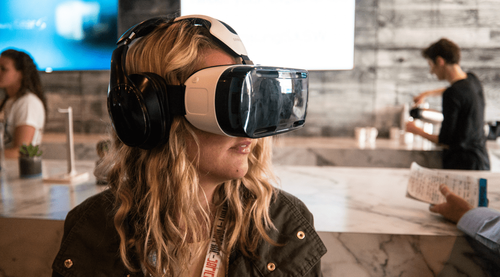 woman using virtual reality headset