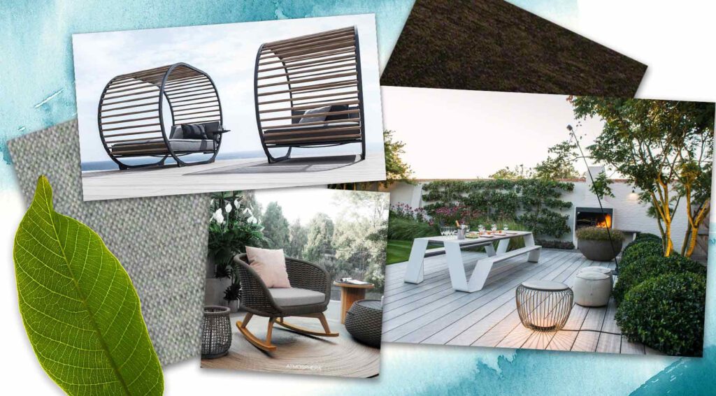 image collage of outdoor office furniture