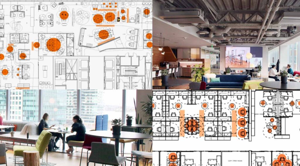 collage of office space planning