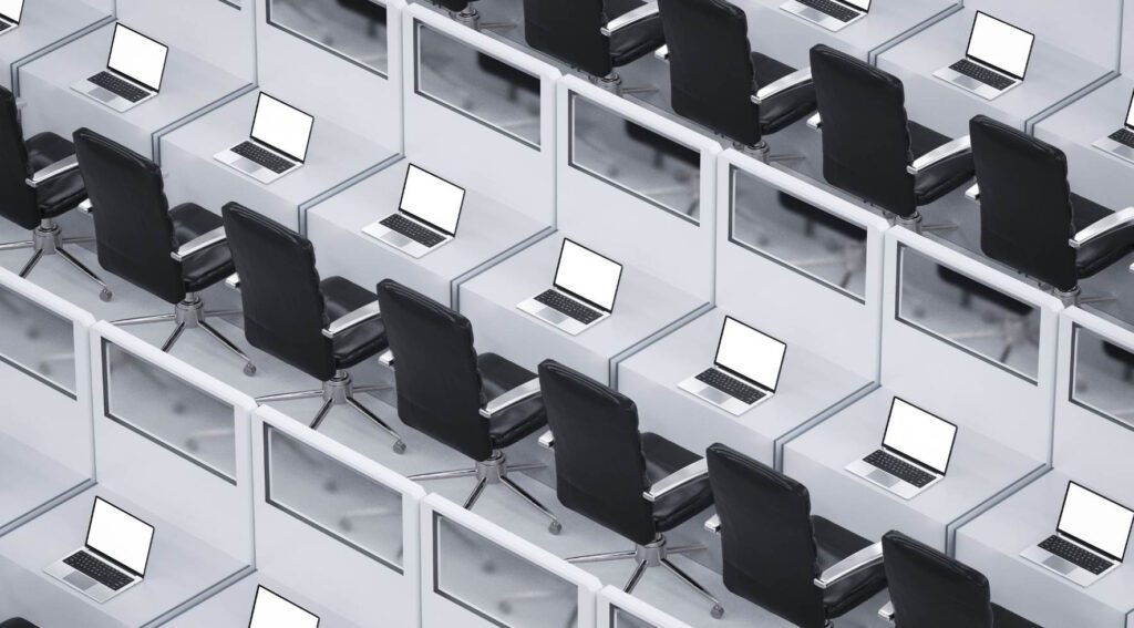 Rows of office cubicles