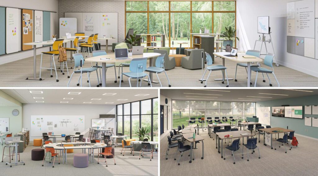 Image collage of modern classroom designs