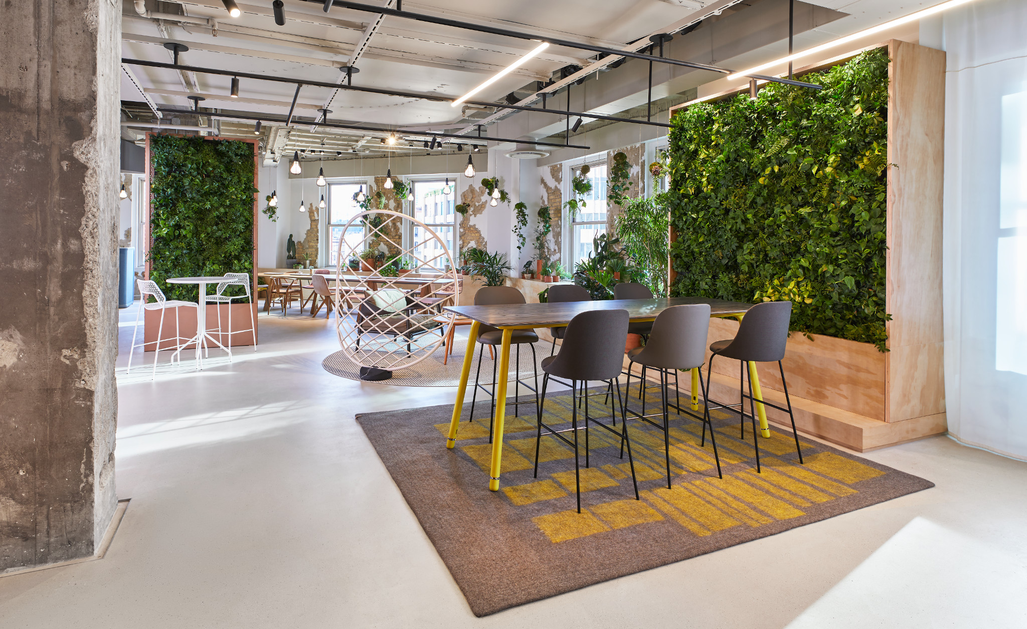 work cafe with plant wall