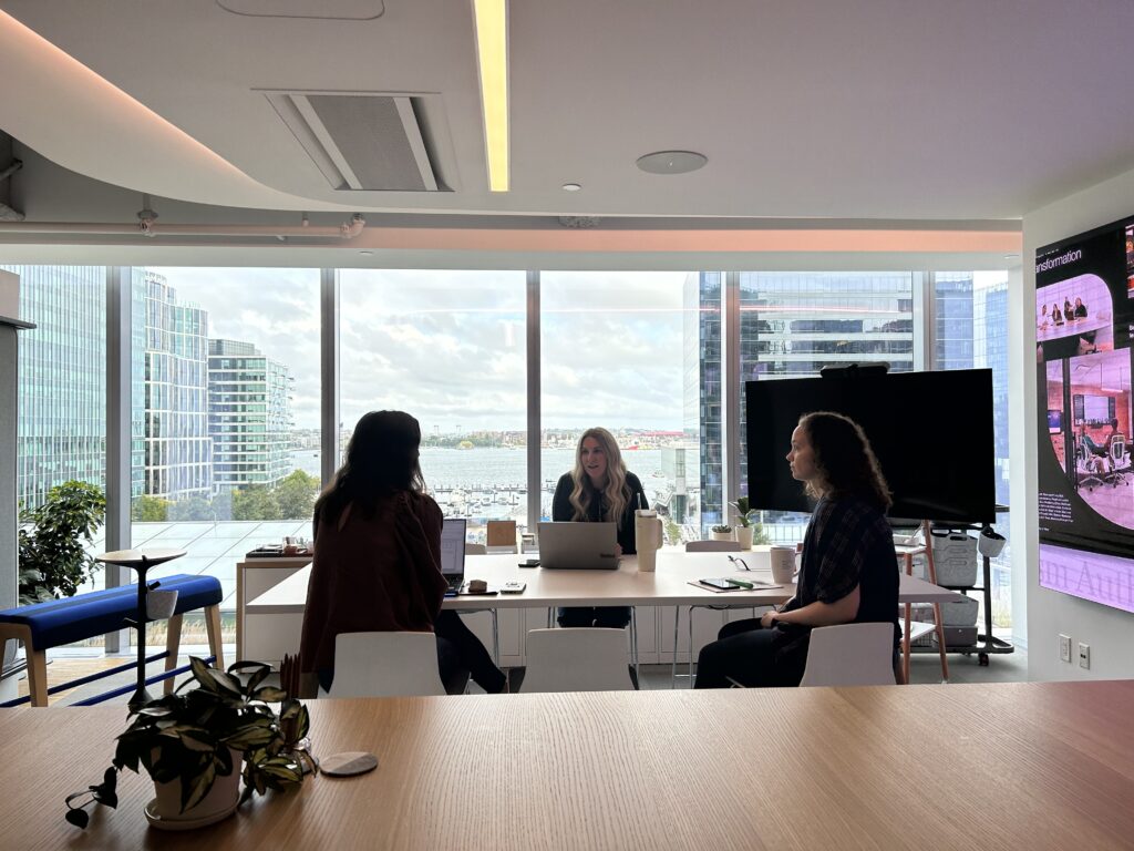 employees collaborating in an office space