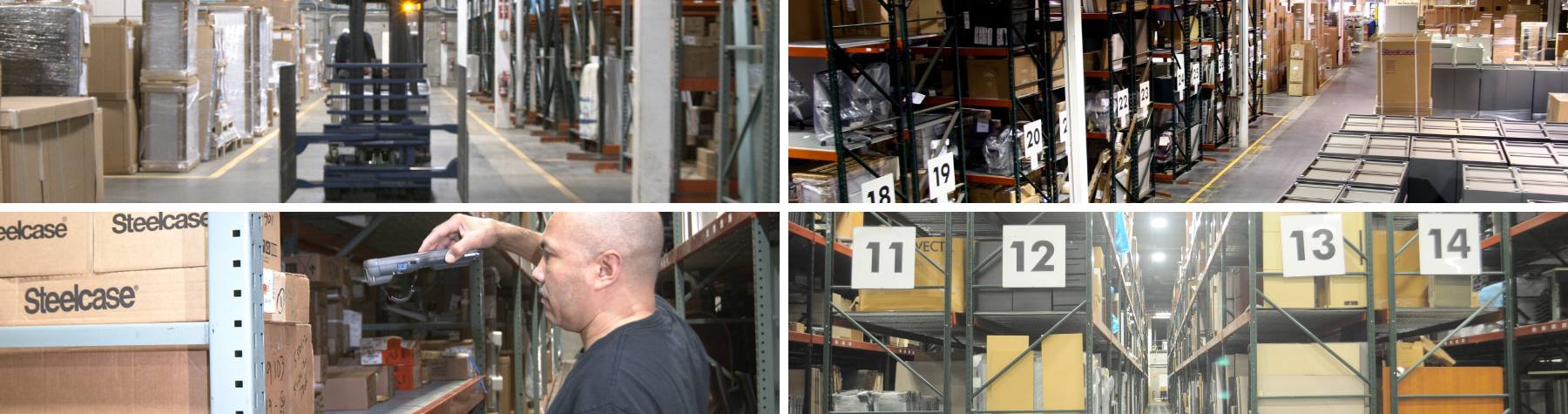 images of a warehouse with employees at work